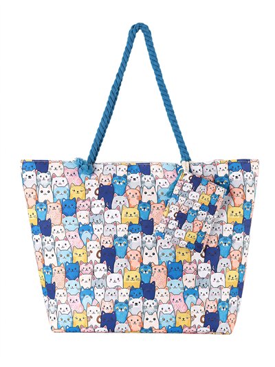 Bolso playa estampado gatos con neceser