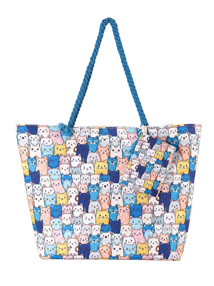 Bolso playa estampado gatos con neceser