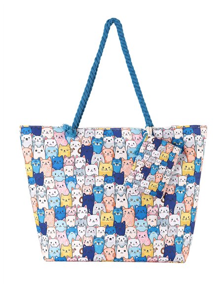 Bolso playa estampado gatos con neceser