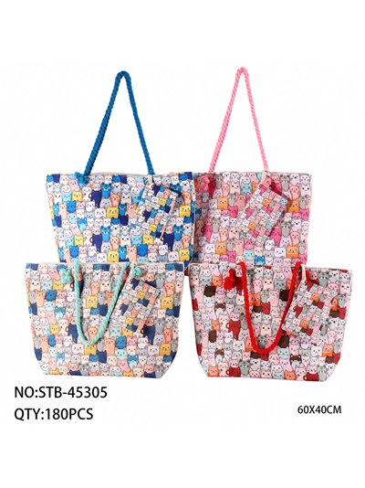 Bolso playa estampado gatos con neceser 2