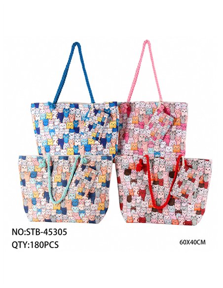Bolso playa estampado gatos con neceser