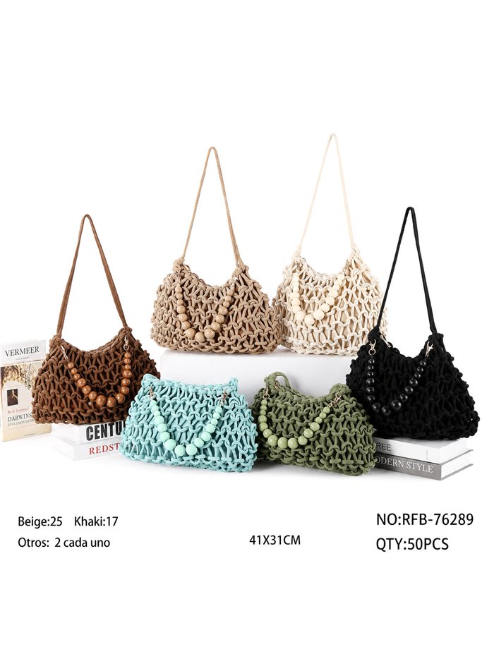 Bolso de hombro macramé con abalorios