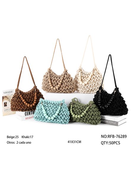 Bolso de hombro macramé con abalorios