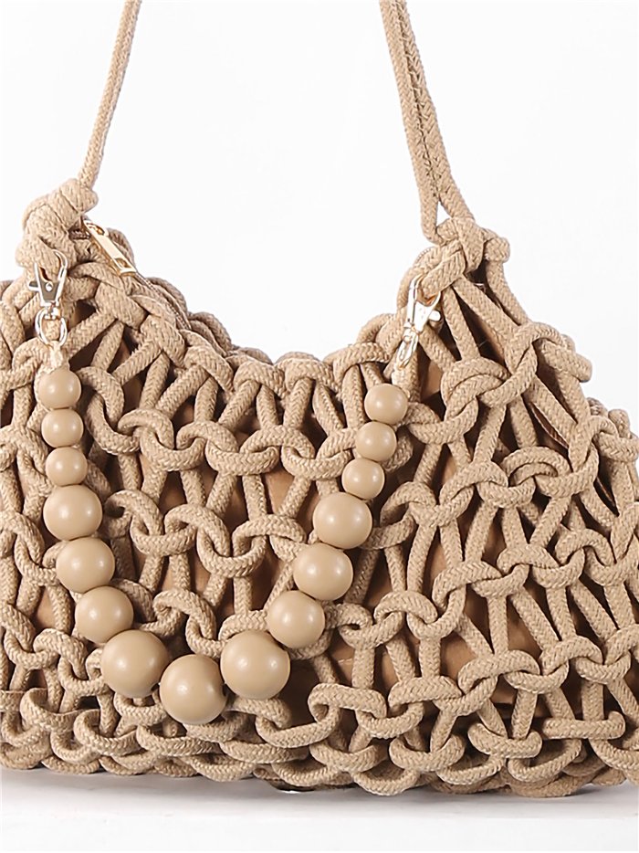 Bolso de hombro macramé con abalorios