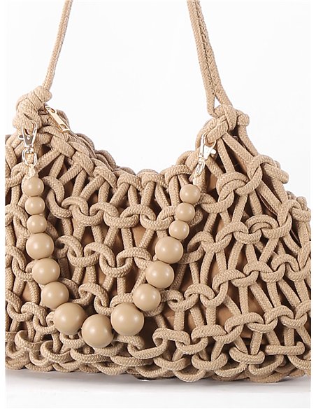 Bolso de hombro macramé con abalorios