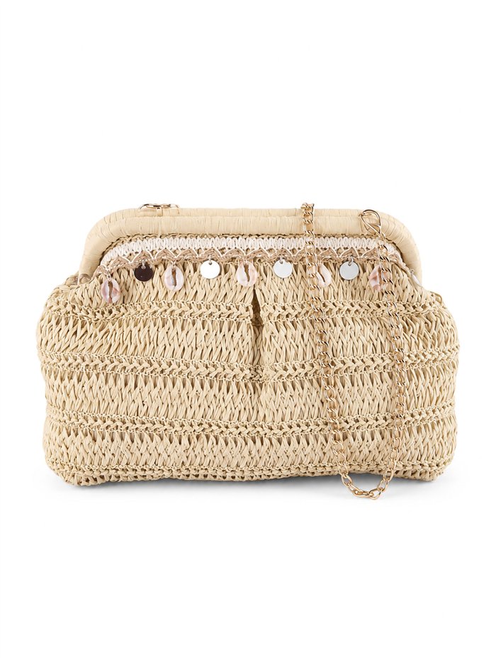 Bolso de mano de rafia con conchas