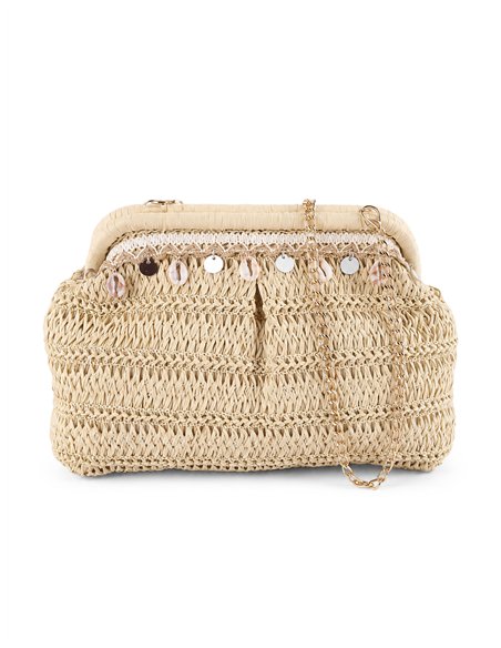Bolso de mano de rafia con conchas