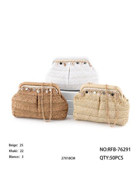 Bolso de mano de rafia con conchas