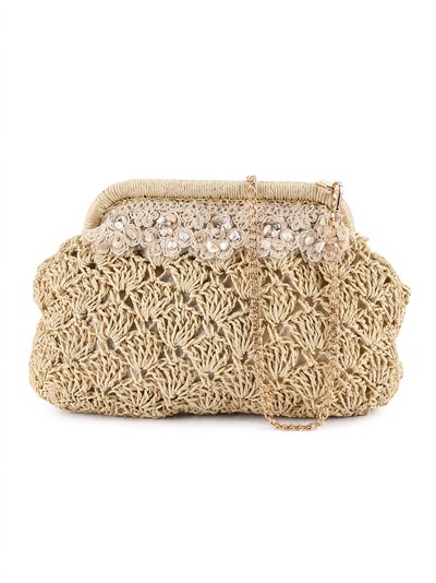 Bolso de mano de rafia con crochet y abalorios