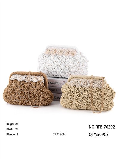 Bolso de mano de rafia con crochet y abalorios 2