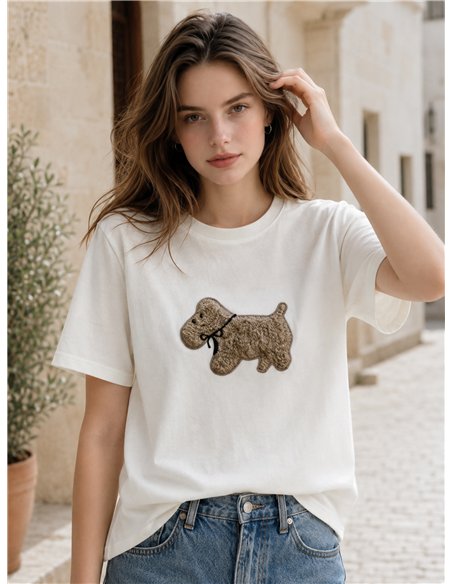 T-Shirt mit kleinem Lamm-Hundemotiv