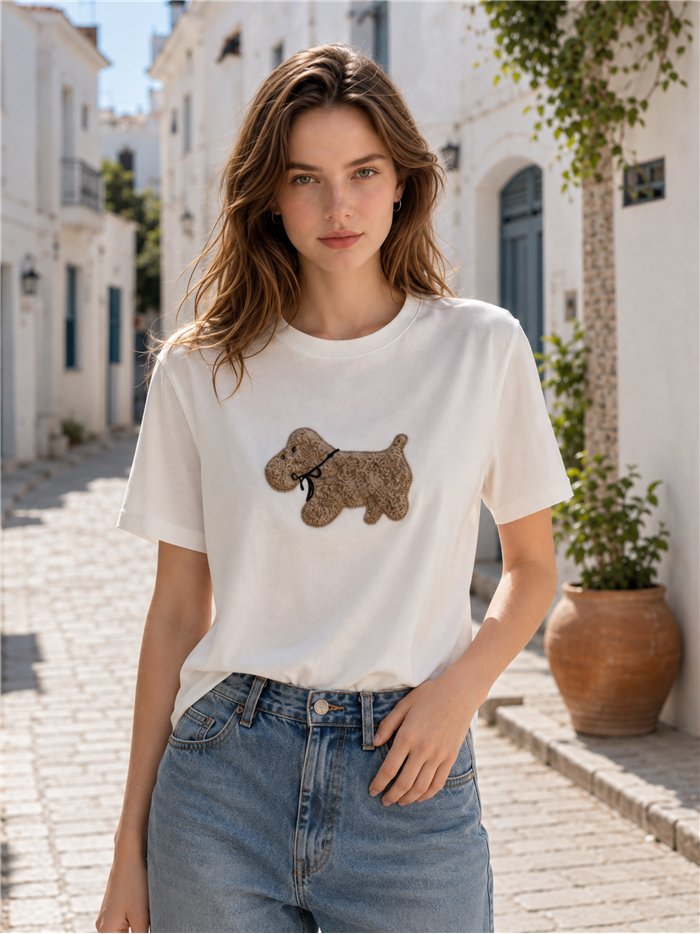 T-Shirt mit kleinem Lamm-Hundemotiv
