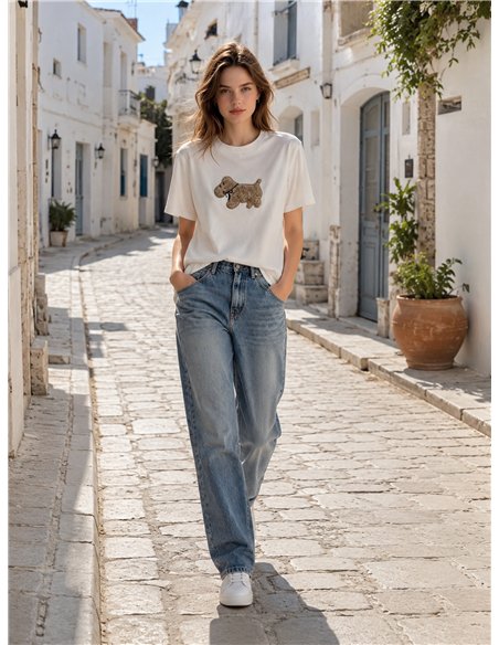 T-Shirt mit kleinem Lamm-Hundemotiv