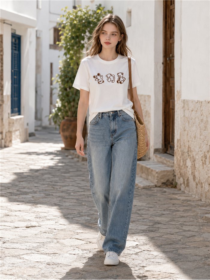 T-Shirt mit geprägten Teddybären