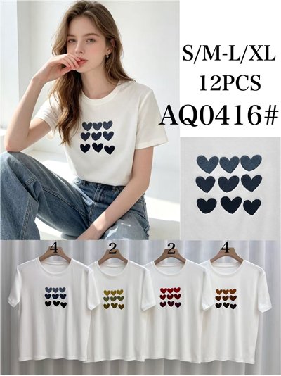 T-Shirt mit bestickten Herzen 2
