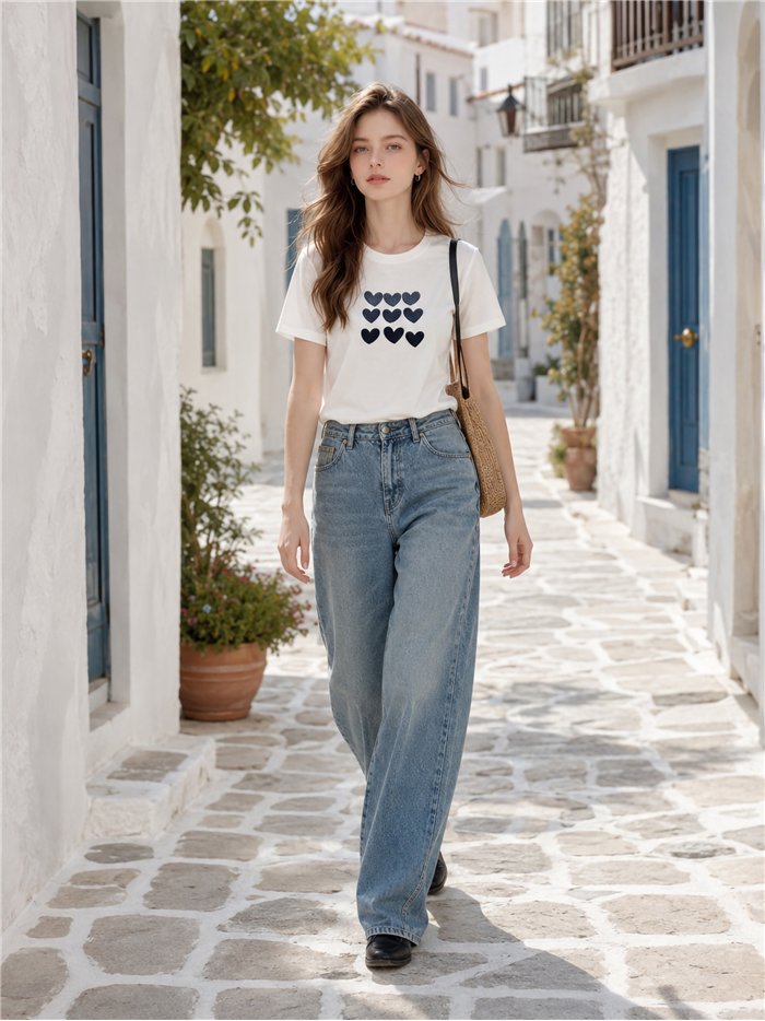 T-shirt à cœurs brodés