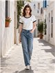 Dackel-T-Shirt mit kontrastierendem Rippstrickbündchen