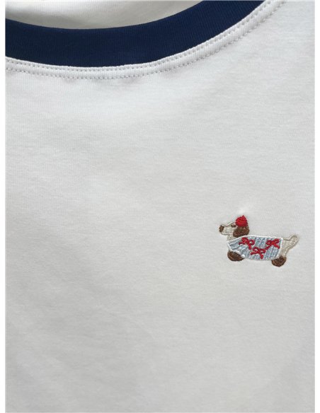 Dackel-T-Shirt mit kontrastierendem Rippstrickbündchen