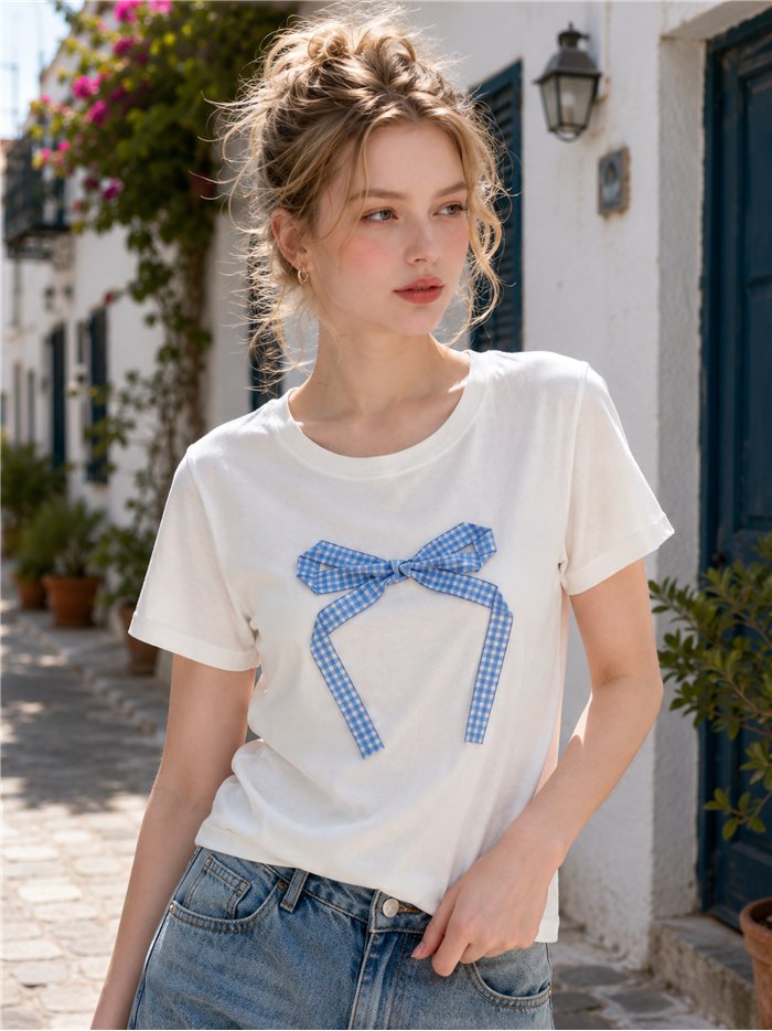 T-shirt à nœud papillon vichy