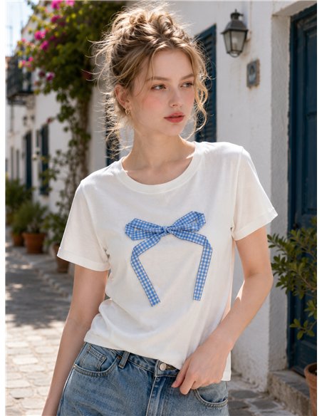 T-shirt à nœud papillon vichy