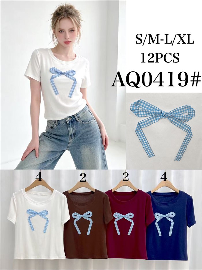 T-shirt à nœud papillon vichy