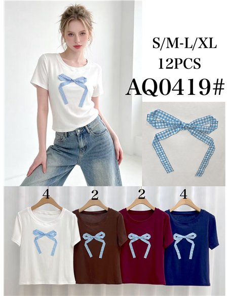 T-shirt à nœud papillon vichy
