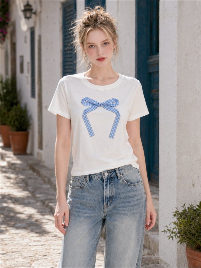 T-shirt à nœud papillon vichy