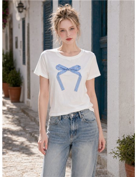 T-shirt à nœud papillon vichy