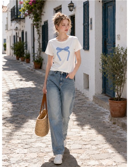 T-shirt à nœud papillon vichy