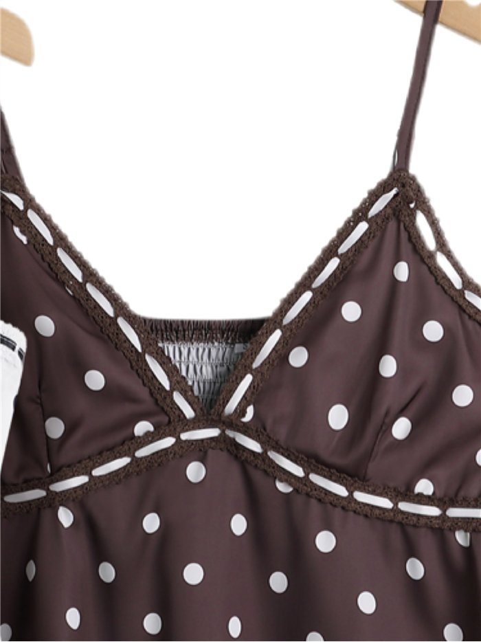 Top lencero satinado de lunares con puntillas