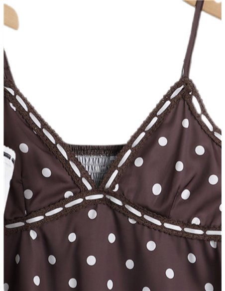 Top lencero satinado de lunares con puntillas