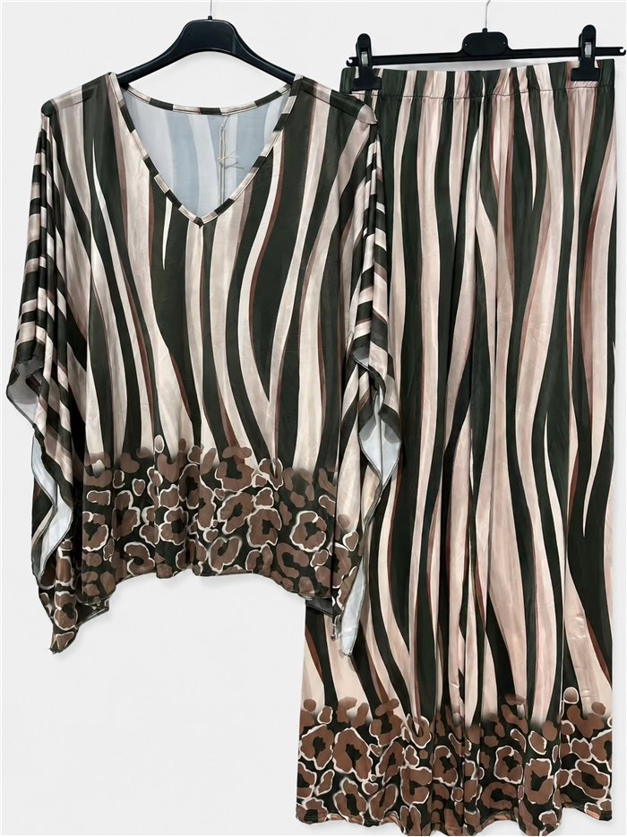 Conjunto talla grande blusa lycra estampado cebra y pantalón