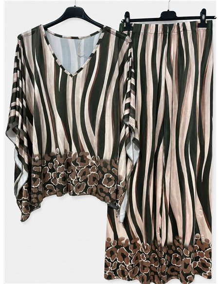 Conjunto talla grande blusa lycra estampado cebra y pantalón