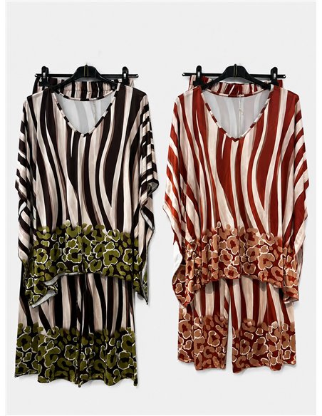 Conjunto talla grande blusa lycra estampado cebra y pantalón