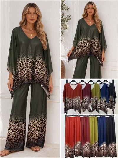 Conjunto talla grande blusa lycra degradado leopardo y pantalón 2