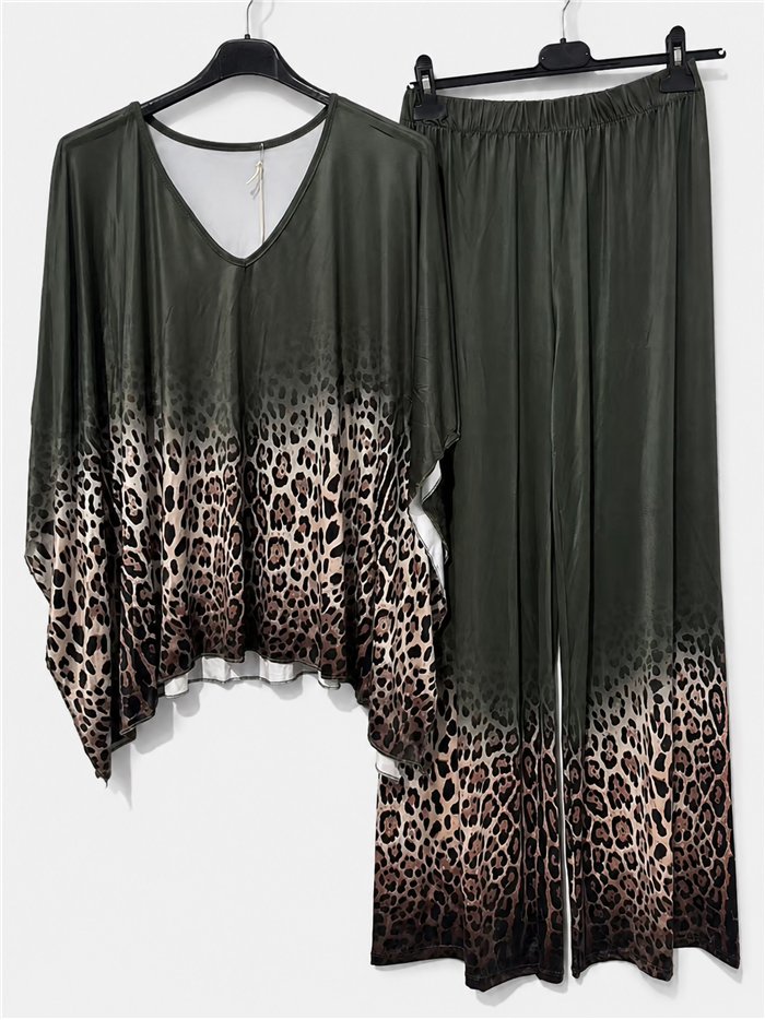 Conjunto talla grande blusa lycra degradado leopardo y pantalón