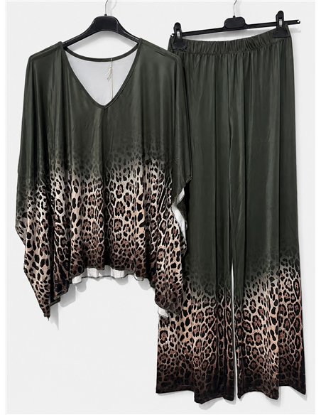 Conjunto talla grande blusa lycra degradado leopardo y pantalón