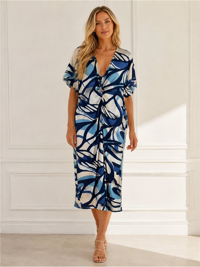 Leaf print lycra midi dress