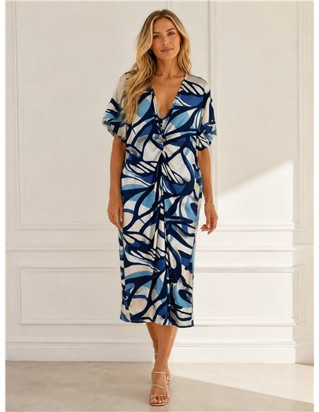 Leaf print lycra midi dress