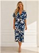 Leaf print lycra midi dress