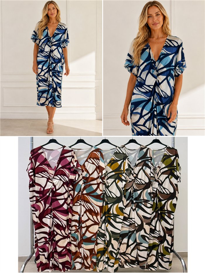 Leaf print lycra midi dress