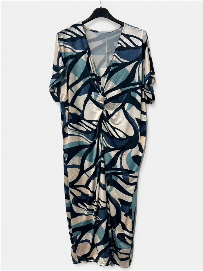 Leaf print lycra midi dress