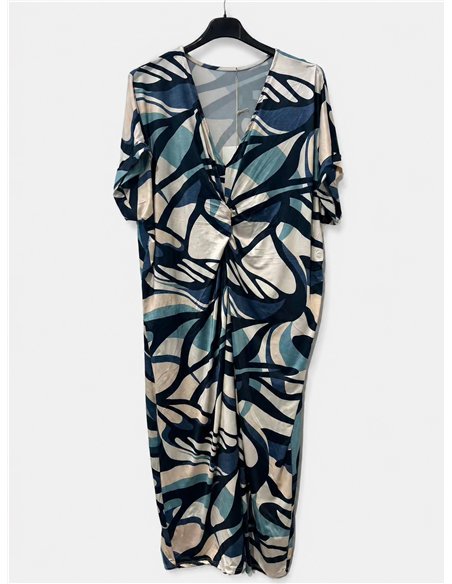 Leaf print lycra midi dress