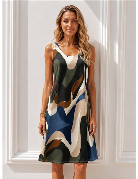 Lycra-Kleid mit abstraktem Print und Reifrock-Details