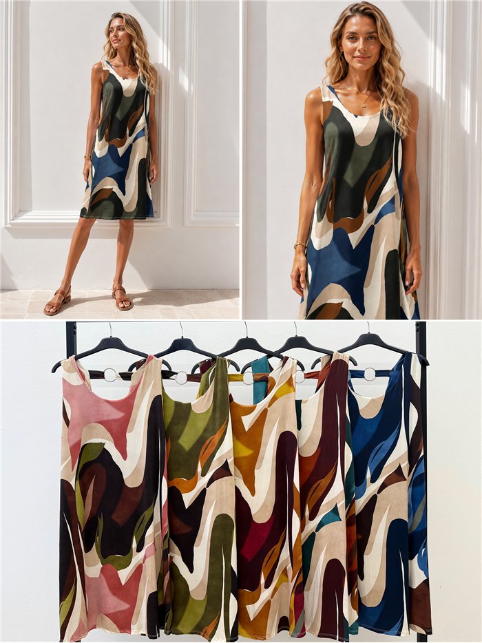 Lycra-Kleid mit abstraktem Print und Reifrock-Details