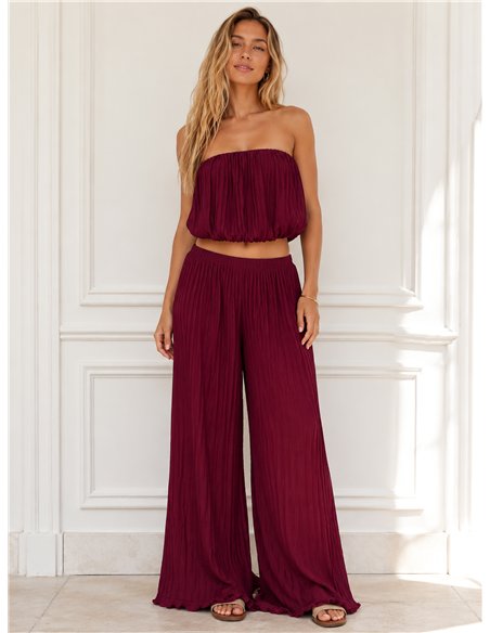 Conjunto top plisado palabra de honor y pantalón