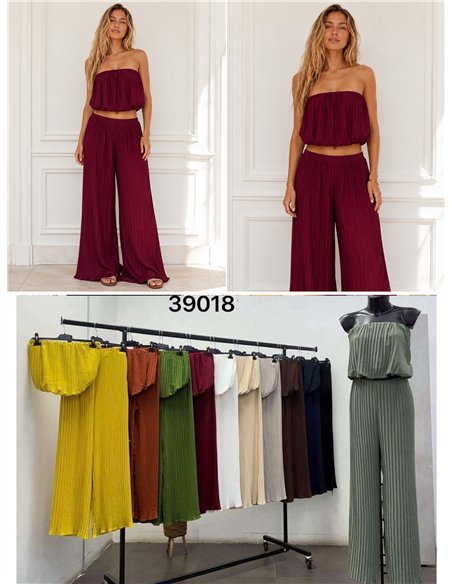 Conjunto top plisado palabra de honor y pantalón