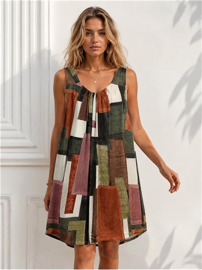 Vestido lycra estampado geométrico