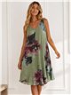 Vestido evasé estampado floral efecto lino