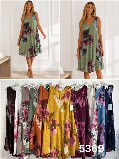 Vestido evasé estampado floral efecto lino 2